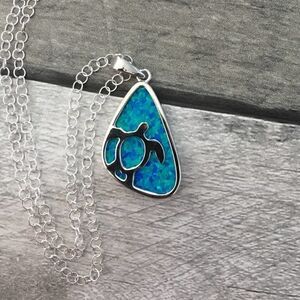 Sterling Silver Lab opal Turtle Necklace
